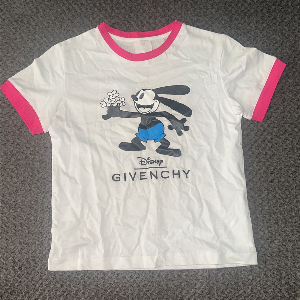 Givenchy White T-Shirt with Pink and Blue Accents